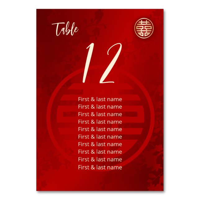 Tarjeta De Mesa Nombres de invitados Bodas chinos (Anverso)