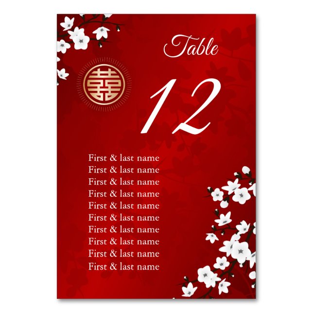 Tarjeta De Mesa Nombres de invitados Bodas chinos (Anverso)