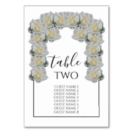 Tarjeta De Mesa Nombres de invitados Bodas de rosas blancas