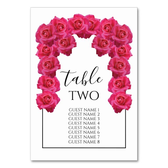 Tarjeta De Mesa Nombres de invitados Bodas de rosas rosadas (Anverso)
