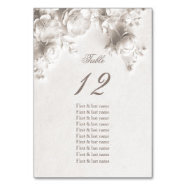 Tarjeta De Mesa Nombres de invitados de boda de rosas 3D blancas