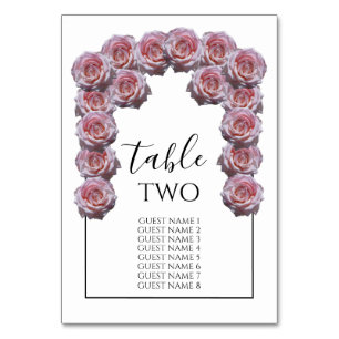 Tarjeta De Mesa Nombres de invitados de Boda de Rosas rosa ligero