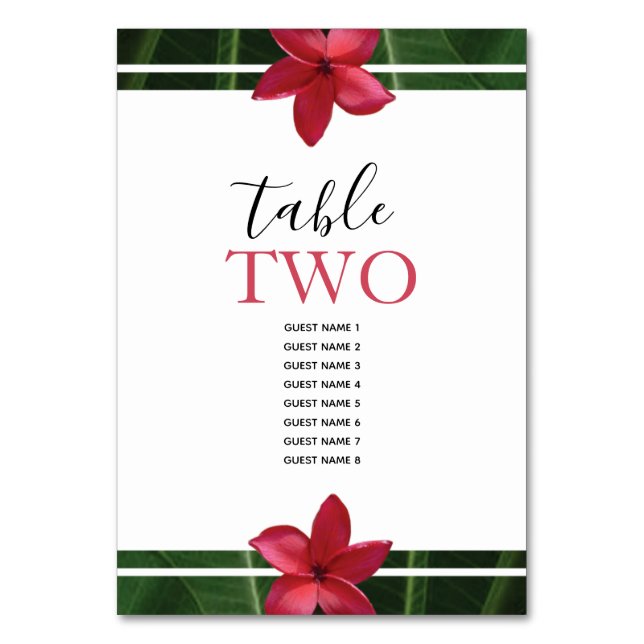 Tarjeta De Mesa Nombres de invitados de la Plumeria Roja Frangipan (Anverso)