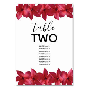 Tarjeta De Mesa Nombres de invitados de Red Plumeria Frangipani Bo