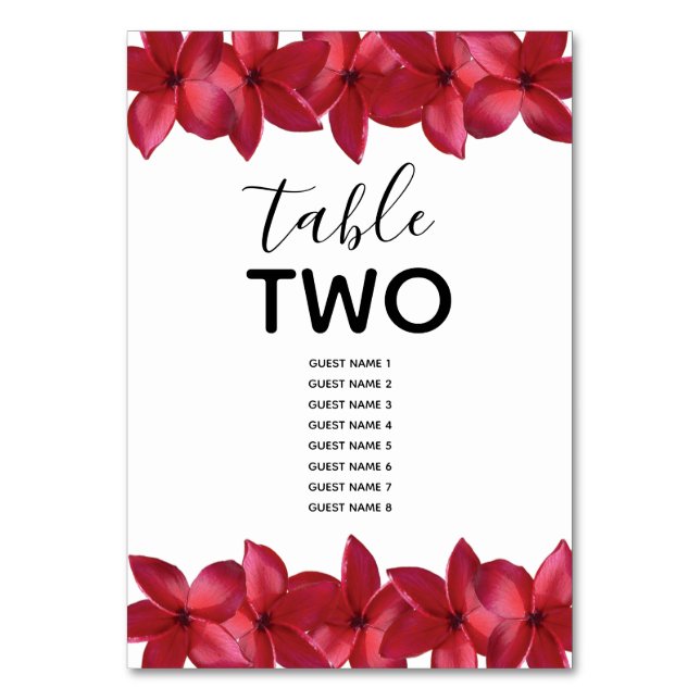 Tarjeta De Mesa Nombres de invitados de Red Plumeria Frangipani Bo (Anverso)