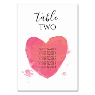 Tarjeta De Mesa Nombres de invitados de Rustic Watercolor Heart Bo