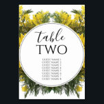 Tarjeta De Mesa Nombres de invitados de Rustic Wattle Acacia Boda<br><div class="desc">Este diseño presenta flores rústicas de acacia de wattle amarilla nativas de Australia. Las flores de wattle amarillas australianas enmarcan el número de la mesa. Los tonos amarillos de las flores de wattle y su vegetación crean un ambiente rústico y florido de campo. Diseño rústico de tarjetas de número de...</div>