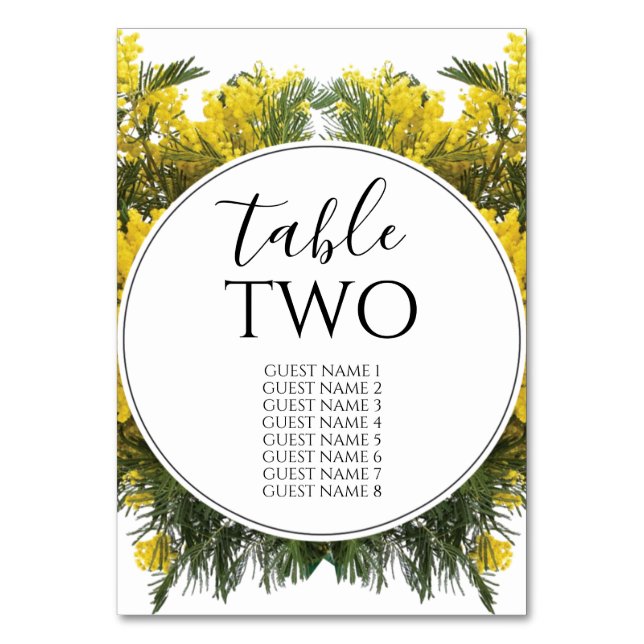 Tarjeta De Mesa Nombres de invitados de Rustic Wattle Acacia Boda (Anverso)