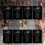 Tarjeta De Mesa Nombres de invitados de tabla de caligrafía blanca<br><div class="desc">Elegantes tarjetas de mesa negras con fuentes elegantes, mesa en un guión de caligrafía rápida y el número de la tabla y los nombres de los invitados bodas sentados en esa mesa con fuentes clásicas. Cartas de mesa de boda negro impresas con los invitados sentados en esa mesa con letras...</div>