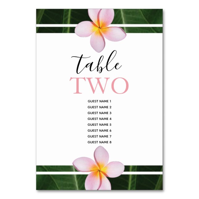 Tarjeta De Mesa Nombres de invitados del Boda de Plumeria Rosa Fra (Anverso)