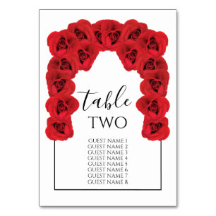 Tarjeta De Mesa Nombres de invitados del Boda Roses Rojos