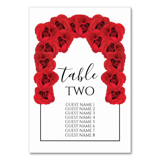 Tarjeta De Mesa Nombres de invitados del Boda Roses Rojos (Reverso)