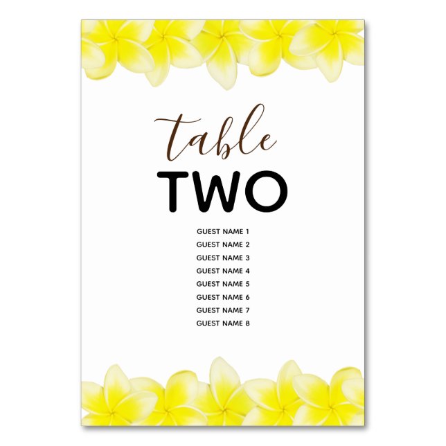 Tarjeta De Mesa Nombres de invitados del Plumeria Frangipani amari (Reverso)