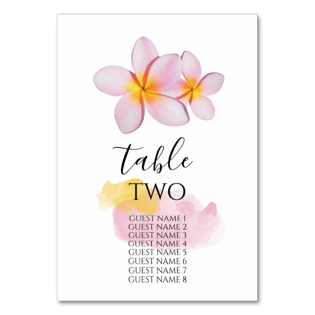 Tarjeta De Mesa Nombres de invitados del Plumeria Tropical Frangip (Anverso)