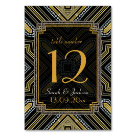 Tarjeta De Mesa Nombres de invitados negros de oro Art Deco