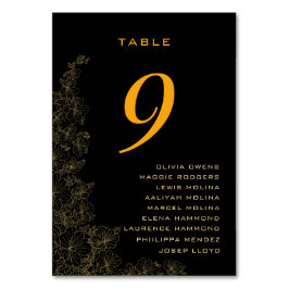 Tarjeta De Mesa Nombres de patrones florales sutiles negros elegan