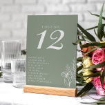 Tarjeta De Mesa Nombres minimalistas de Bodas de Boho Moderno y Ve<br><div class="desc">Número de tabla de nombres de Bodas del Boho moderno verde sabio minimalista.</div>