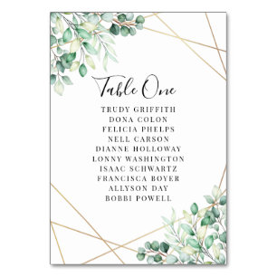Tarjeta De Mesa Nombres modernos Greenery Eucalyptus Boda geométri