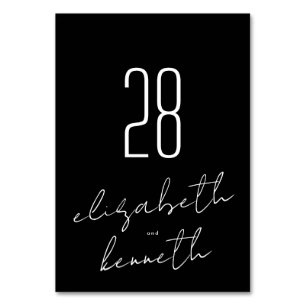 Tarjeta De Mesa Nombres personalizados modernos Tuxedo Onyx Boda