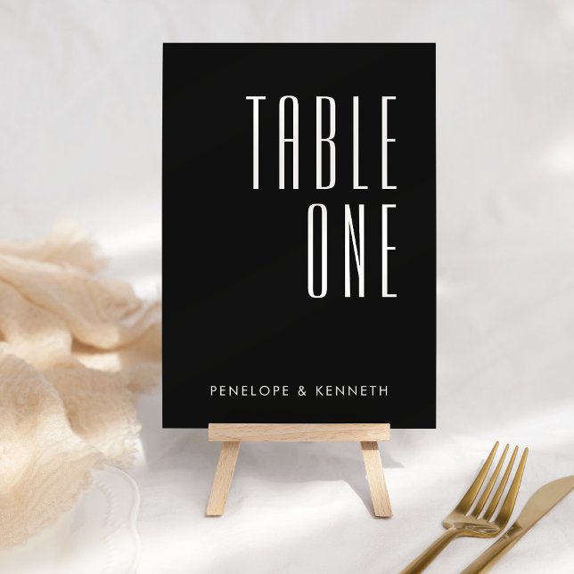 Tarjeta De Mesa Nombres personalizados retro simples Boda negro só (Subido por el creador)