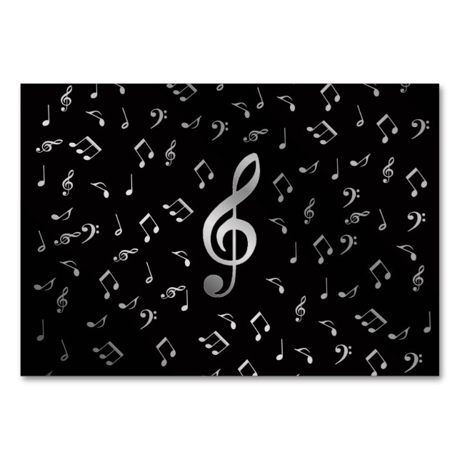 Tarjeta De Mesa notas musicales de plata (Reverso)