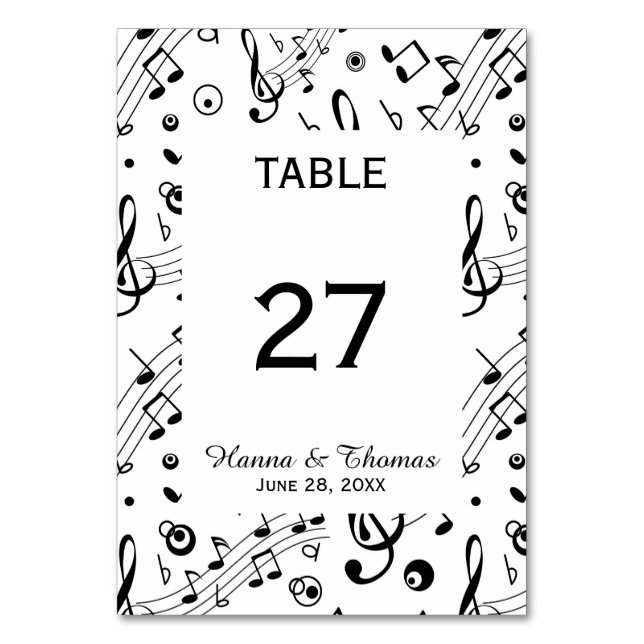Tarjeta De Mesa Notas musicales Número de tabla de Bodas musicales (Anverso)