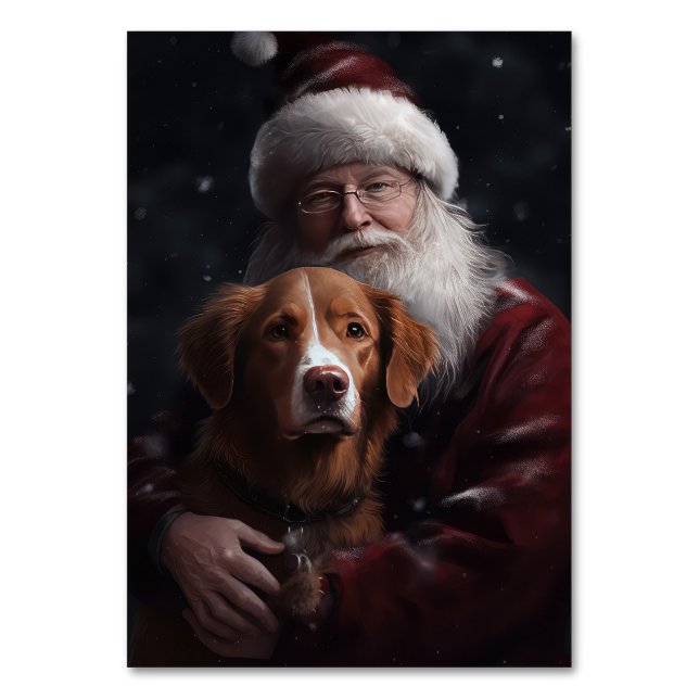 Tarjeta De Mesa Nova Scotia Duck Toller Con Santa Claus Festividad (Anverso)