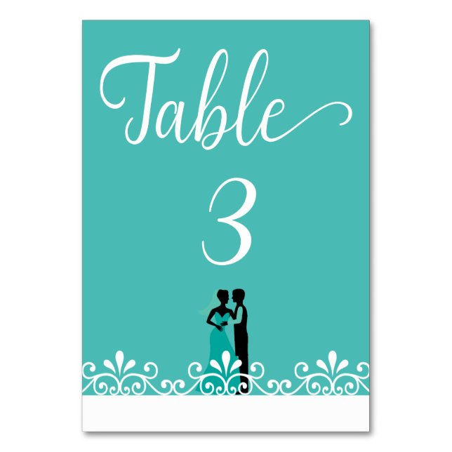 Tarjeta De Mesa Novia Groom Boda Verde azulada Elegante Blanca (Anverso)