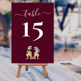 Tarjeta De Mesa Novia y Novio Dinosaurio Boda Borgoña y Crema