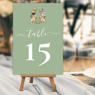 Tarjeta De Mesa Novia y Novio Dinosaurio Boda Verde Salvia