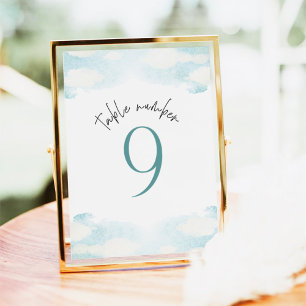 Tarjeta De Mesa Nube 9 Ducha nupcial azul y blanca 9