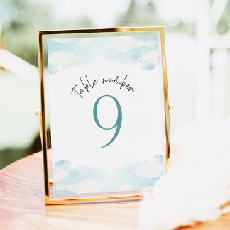 Tarjeta De Mesa Nube 9 Ducha nupcial azul y blanca 9