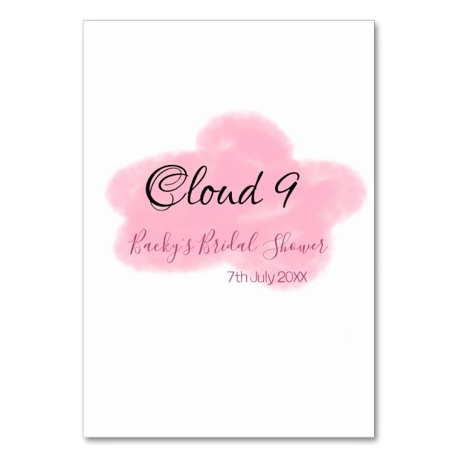 Tarjeta De Mesa Nubes nueve rosa pastel despedida de soltera nombr (Anverso)