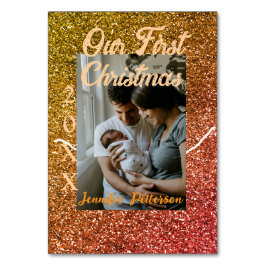 Tarjeta De Mesa Nuestro primer año de foto purpurina rojo naranja 