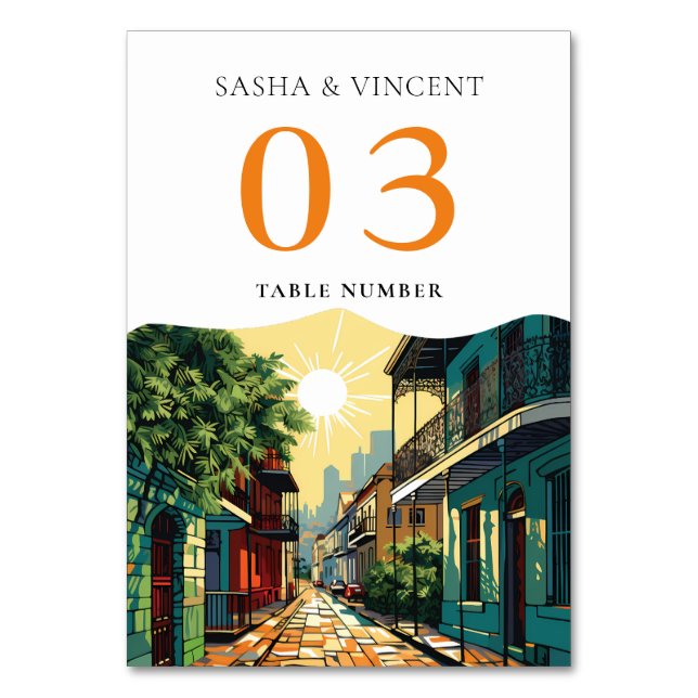 Tarjeta De Mesa Nueva Orleans Louisiana Boda Retro (Anverso)