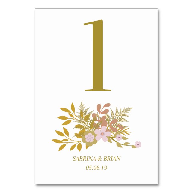 Tarjeta De Mesa Number One Floral Pink and Gold design (Anverso)