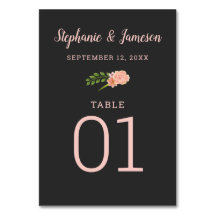 Tarjeta de mesa numerada de carbón de Hibiscus Pin