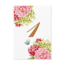 Tarjeta de mesa número 1 de Peonías e Hydrangeas