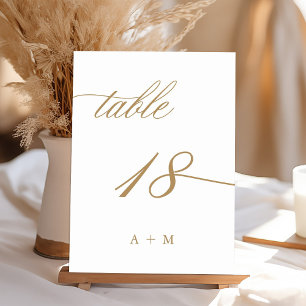 Tarjeta De Mesa Número de boda de caligrafía romántica dorada 18,