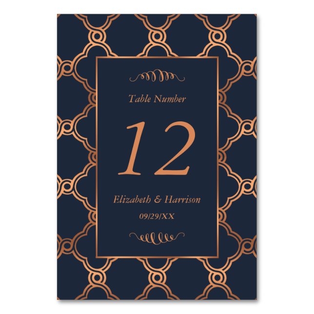 Tarjeta De Mesa Número de Boda de Gatsby de Art Deco Geométrico Vi (Anverso)