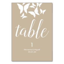 Tarjeta De Mesa Número de la mesa de asiento beige de las mariposa