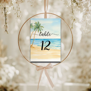 Tarjeta De Mesa Número de la mesa de bodas elegante de la playa y
