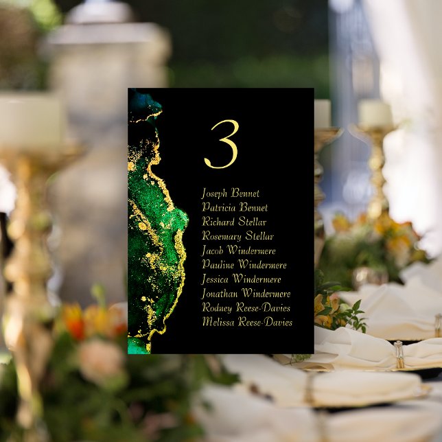 Tarjeta De Mesa Número de la mesa de recepción de la boda de bronc (Black Green Bronze Wedding Reception Table Number)