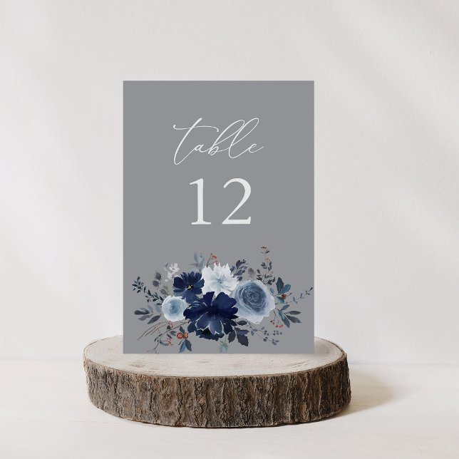 Tarjeta De Mesa Número de la mesa floral azul y naval - Gris 2 (Subido por el creador)