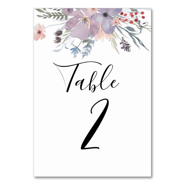 Tarjeta De Mesa Número de la mesa floral de lavanda. Boda púrpura (Anverso)