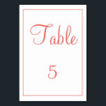 Tarjeta De Mesa Número de la tabla blanca y de coral elegante<br><div class="desc">Una tarjeta de tabla de coral con clase,  este elemento muestra un diseño de coral y blanco usando plantillas fáciles de rellenar. El texto se puede personalizar,  así como el color de la tarjeta de tabla y del cuadrado. Personaliza tu tarjeta de mesa hoy!</div>