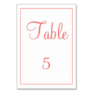 Tarjeta De Mesa Número de la tabla blanca y de coral elegante