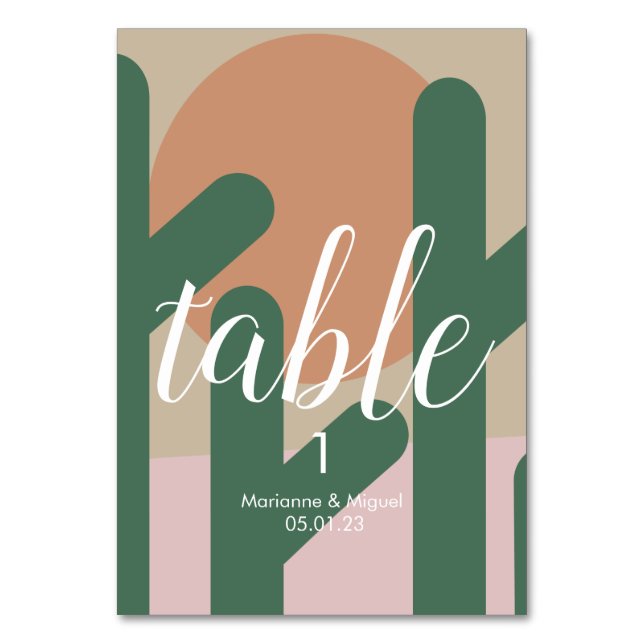 Tarjeta De Mesa Número de la tabla de asientos Sun de Cactus boda (Anverso)