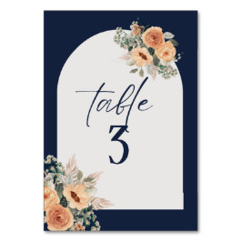 Tarjeta De Mesa Número de mesa, floral azul oscuro elegante