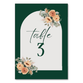 Tarjeta De Mesa Número de mesa, floral verde oscuro elegante